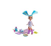 Cave Club coffret Pyjama Party Préhistorique avec poupée Tella aux cheveux bleus, figurine bébé canidé Hunch et accessoires, jouet pour enfant, GTH06