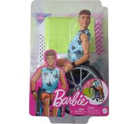 Mattel HJT59 Barbie Fashionista, Ken en fauteuil roulant avec cheveux bruns, chemise bleue avec palmiers, short orange, fauteuil roulant Barbie et rampe d'accès
