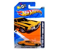 Mattel Hot Wheels - '72 Ford Gran Torino Sport (Orange w/Yellow Stripes) - Muscle Mania, Ford 12 - 7/10 ~ 117/247 [Scale 1:64] by