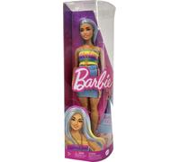 Barbie Poupée Fashionistas avec de Longs Cheveux Bleus, Haut Arc-en-Ciel et Jupe Turquoise, poupée à Collectionner, 65ème Anniversaire, HRH16