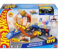 Hot Wheels Coffret Super Poste de Police Hot Wheels City avec véhicule en métal à l’échelle 1/64, Un looping réglable pour Varier Les Courses et Les Cascades, JBM71