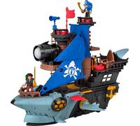 Mattel Imaginext Coffret Bateau Pirate-Requin avec 2 Figurines articulées et Un Bateau avec mâchoires mordantes et Lanceur, 12 Accessoires, JLC50