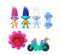 Mattel Imaginext Coffret Trolls Brillez et Roulez Figurines Poppy, Branche et Guy Diamant avec Véhicules, de 3 à 8 Ans, HNM37