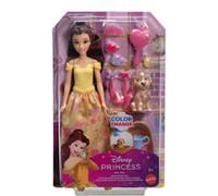 Disney Coffret Princesse Belle et son chien à toiletter avec taches qui changent de couleur, baignoire, brosse et accessoires pour cheveux, inspiré du film La Belle et la Bête, JFC42