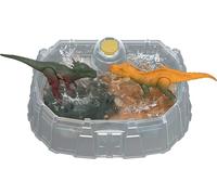 Mattel Jurassic World Dino Reveal Lot de 2 jouets avec arène de combat, eau chaude découvre une décoration complète, jeu de changement de couleur, les espèces varient