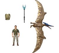 Mattel Jurassic World Rebirth Lot de figurines humaines et dinosaures, Dr Henry Loomis et Ptéranodon, échelle précise de 9,4 cm, collection articulée