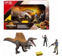 Mattel Jurassic World Rebirth Storypack avec spinosaure exclusif, 1 mâle et 1 femelle, figurines humaines et accessoires, jeu de danger de Spinosaurus