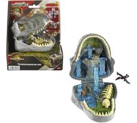 Mattel Jurassic World: Renaissance . Coffret Micro Aventures Tyrannosaure, avec la tête du tyrannosaure qui s’ouvre et intègre 4 fonctions interactives, 3 mini-figurines, dinosaure T-Rex, JGB97