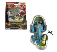 Mattel Jurassic World: Renaissance . Coffret Micro Aventures Tyrannosaure, avec la tête du tyrannosaure qui s’ouvre et intègre 4 fonctions interactives, 3 mini-figurines, dinosaure T-Rex, JGB97