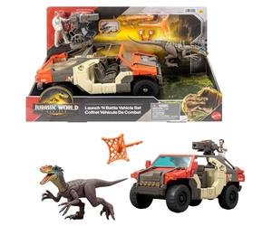Mattel Jurassic World : Renaissance Coffret Véhicule Combat Véhicule avec 1 figurine Martin Krebs et 1 figurine de raptor, 1 tourelle et 2 projectiles, JGB59