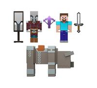 Mattel Minecraft Coffret Invasion de Village avec 3 Figurines articulées de 8 cm et 3 Accessoires, Coffret à Collectionner incluant Steve, JJT18