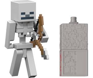 Mattel Minecraft, Figurine sSquelette avec Accessoire | Figurine avec accessoire et pièce Redstone, ensemble de collection 8,25 cm inspiré du jeu vidéo, JJR93