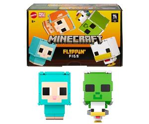 Mattel Minecraft Flippin’ Figs Coffret de 2 figurines Mouton et Poule 2 en 1 à manipuler, têtes surdimensionnées et design pixélisé HXK17