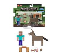 Mattel Minecraft Lot de 2 figurines d'action et accessoires Steve et âne à l'échelle de 8,3 cm, ensemble de jouets de collection