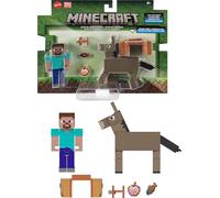 Mattel Minecraft Lot de 2 figurines d'action et accessoires Steve et âne à l'échelle de 8,3 cm, ensemble de jouets de collection