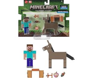 Mattel Minecraft Lot de 2 Figurines d'action et Accessoires Steve et âne à l'échelle de 8,3 cm, Ensemble de Jouets de Collection