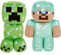 Mattel Minecraft Lot de 2 figurines en peluche Steve in Diamond Armor et Creeper Charged Creeper avec motif pixelisé