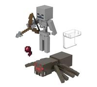 Mattel Minecraft Squelette et sa Monture Araignée Coffret de 2 figurines articulées de 8 cm et accessoires, cadeaux pour enfants à collectionner HLB29