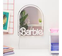 Mattel Official Barbie LED Illuminated Wall Mirror for Home and Room for Girls, Teens and Women, USB Powered Rosa Lamp