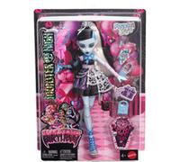 Monster High Poupée Frankie Stein Anniversaire Monstrueusement Mémorable avec robe de fête noire et accessoires à thèmes dont un ballon, un cadeau et un rouge à lèvres, JBG75
