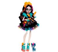 Monster High Poupée Skelita Calaveras robe papel picado, chien Candelita, 7 accessoires JHK34