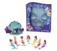Mattel Princesses Disney Coffret Livre d’Histoires Ariel et ses sœurs, avec 7 mini-poupées sirènes, figurines et accessoires, Jouet Enfant, Dès 3 ans, HLW96
