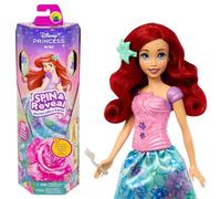 Mattel Princesses Disney Spin & Reveal Coffret avec poupée Ariel et 11 surprises, dont 5 accessoires, 5 autocollants et une scène de jeu, jouet inspiré du film, HTV88