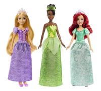Mattel Princesses Disney - Tiana + Rapunzel + Ariel - Coffret 3 princesses avec habillage scintillant et accessoires, avec deux décors à double face à colorier et assembler, Dès 3 ans, HLW45