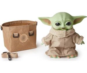 Mattel Star Wars The Mandalorian Bébé Yoda, figurine peluche Grogu sonore 28 cm avec sacoche de transport, jouet pour enfant, HBX33