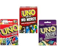 Mattel Uno No Mercy, Uno and Flip Lot de 3 jeux de cartes