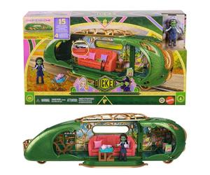 Mattel Wicked Train Playset de la Cité d'Émeraude | Poupée Elphaba, 3 espaces de jeu et 14 accessoires, inspiré du film, JKM07