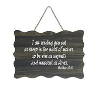 Matthew 10:16 I Am Sending You Out As Sheep in The Midst of Wolves So Be Wise As Serpents And Innoc Plaque murale en bois rustique Décoration murale 15,2 x 25,4 cm