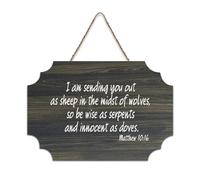 Matthew 10:16 Panneau en bois rustique à suspendre avec inscription « I Am Sending You Out As Sheep in The Midst of Wolves So Be Wise As Serpents And Innoc » Décoration murale en bois pour salon