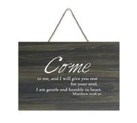 Matthew 11:28 30 Come to Me And I Will Give You Rest for Your Soul I Am Gentle And Humble in Heart2 Panneau en bois 15,2 x 25,4 cm Décoration murale rustique à suspendre pour porte d'entrée, salon