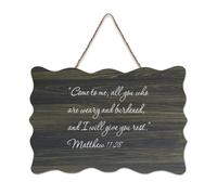 Matthew 11:28 Come to Me, All You Who Are Weary And Burdened, And I Will Wood Panneau en bois rustique à suspendre pour porte d'entrée, salon, cuisine 15,2 x 25,4 cm