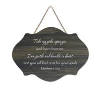 Matthew 11:29 Plaque murale imprimée en bois avec inscription « Take My Yoke Upon You And Learn From Me I Am Gentle And Humble in Heart » - 15,2 x 25,4 cm