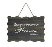 Matthew 6:20 Store Your Treasures in Heaven Plaque murale imprimée en bois rustique avec citations positives Poster moderne pour bureau, décoration d'intérieur, cadeaux 15,2 x 25,4 cm
