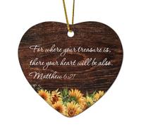 Matthew 6:21 for Where Your Treasure Is, There Your Heart Will Be Also Décoration en céramique en forme de cœur pour sapin de Noël, décoration à suspendre avec citations amusantes, décoration