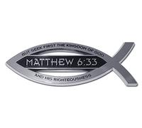 Matthew 6:33 But Seek First The Kingdom Of God Christian Fish Text Emblem Premium Chrome Plated Metal Religous Car Truck Motorcycle Emblem "Lord God Jesus Christ Religion Ichthus" Symbol