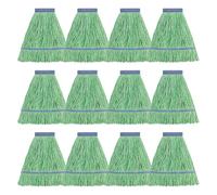 Matthew Cleaning Lot de 12 têtes de Balai à Franges Robustes de Rechange pour Nettoyage général et Sol - en Coton Bleu Industriel Humide - Extrémité bou Vert