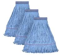Matthew Lot de 3 têtes de balai à franges robustes de rechange pour nettoyage général et sols, en coton industriel mouillé bleu