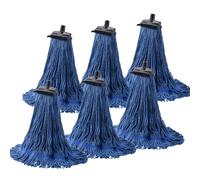 Matthew Lot de 6 têtes de balai à franges robustes de rechange pour le nettoyage général et le nettoyage du sol, tête de fil en coton industriel humide à visser (bleu, lot de 6) avec brosse à poils