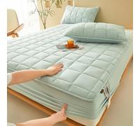 Mattress Protecteur Coton Thermal Fitted Feet Ensemble de Poche Molle Double 3 pièces (150x200 + 30 cm) Mattress Topper Rinde Couleur Bleu résistante Feuilles de Coton