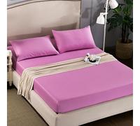 Mattress Protecteur Couvre-draps ajusté Couleur Continue Coton Couvrette de Matelas brossé Feuilles de lit ajustées Double Sets PREADS, 03 Purple, King 193x203CM