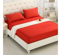Mattress Protecteur Couvre-draps ajusté Couleur de Couleur Coton Couvrette de Matelas brossé Feuilles de lit ajustées Double Sets Préparers, 07 Brick Red, 100x200cm