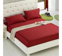 Mattress Protecteur Couvre-draps ajusté Couleur de Couleur Coton Couvrette de Matelas brossé Feuilles de lit ajustées Double Sets Préparers, 23 Wine Red, 100x200cm