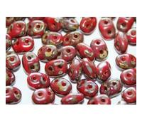 Matubo SuperDuo Lot de 5 g de perles opaques à 2 trous Rouge/argenté Picasso 2,5 x 5 mm