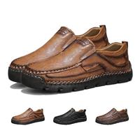 Matufit Men's Handcrafted Cowhide Orthopedic Loafers - Wide Toe Box, Men's Comfortable Casual Genuine Leather Slip on Loafers (Light Brown,47)