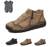 Matufit Shoes for Men, Men's Genuine Leather Waterproof Non-Slip Fashionable Orthopedic Shoes, Side Zip Slip-on Flats (Brown,45)