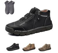 Matufit Shoes for Men, Men's Genuine Leather Waterproof Non-Slip Fashionable Orthopedic Shoes, Side Zip Slip-on Flats (Black,45)